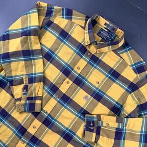 VTG Rough Stock Tuff Hedeman Western Shirt Mens Yellow Purple Cowboy Rodeo Dress